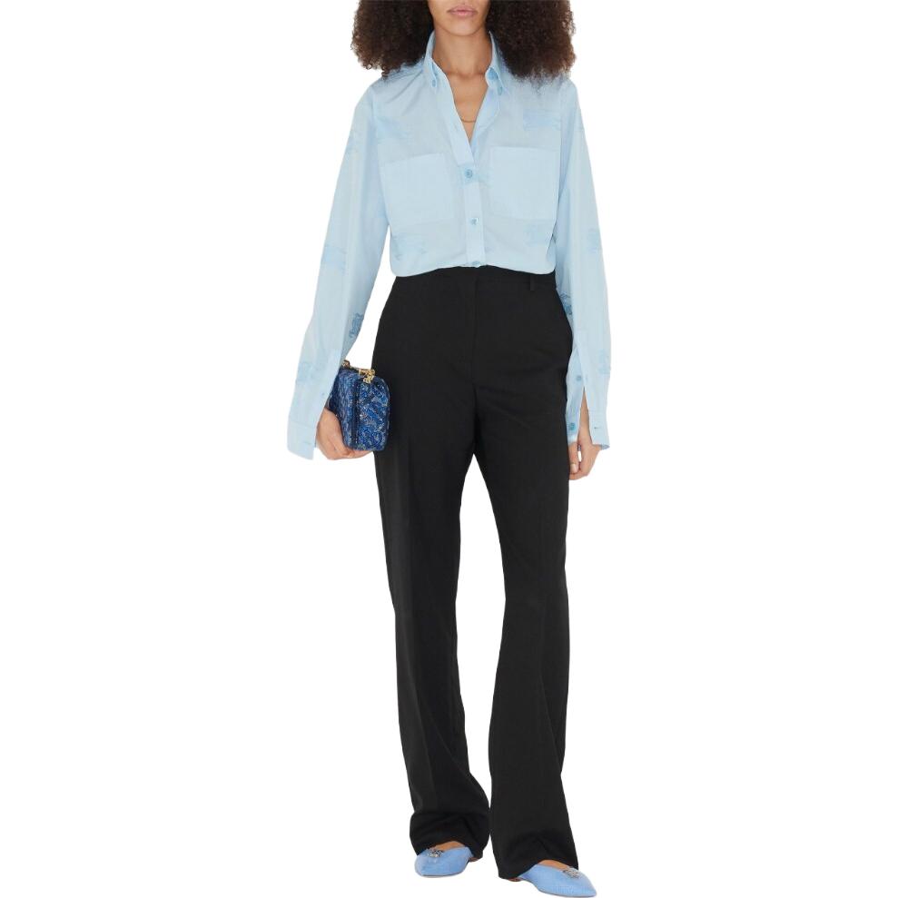 (Women) Burberry SS23  Solid Color Button-Up Long Sleeve Shirt - Blue 80658101 圖 3