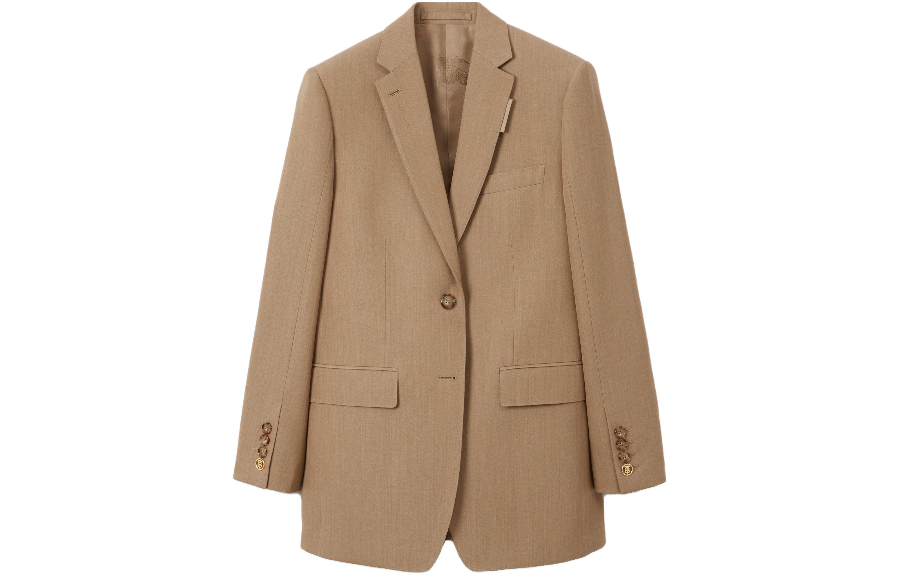 (Women) Burberry SS23  Solid Single-Breasted Long Sleeve Blazer in Camel. 80659511