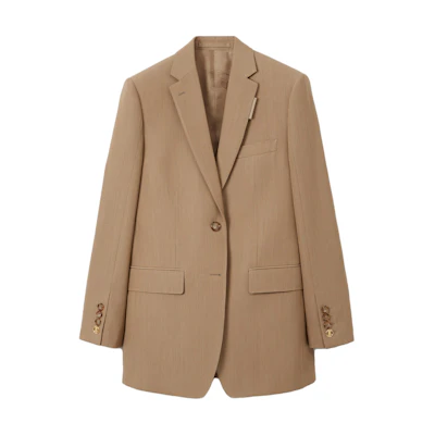 (Women) Burberry SS23 Solid Single-Breasted Long Sleeve Blazer in Camel. 80659511