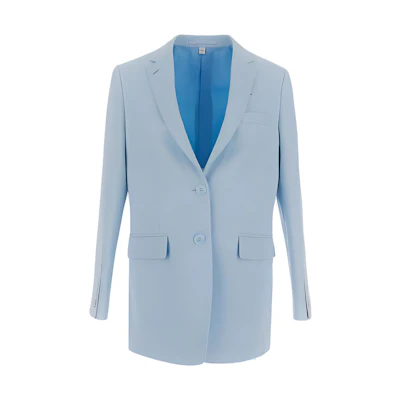 (Women) Burberry SS23 Solid Single-Breasted Long Sleeve Blazer - Blue. 80661311