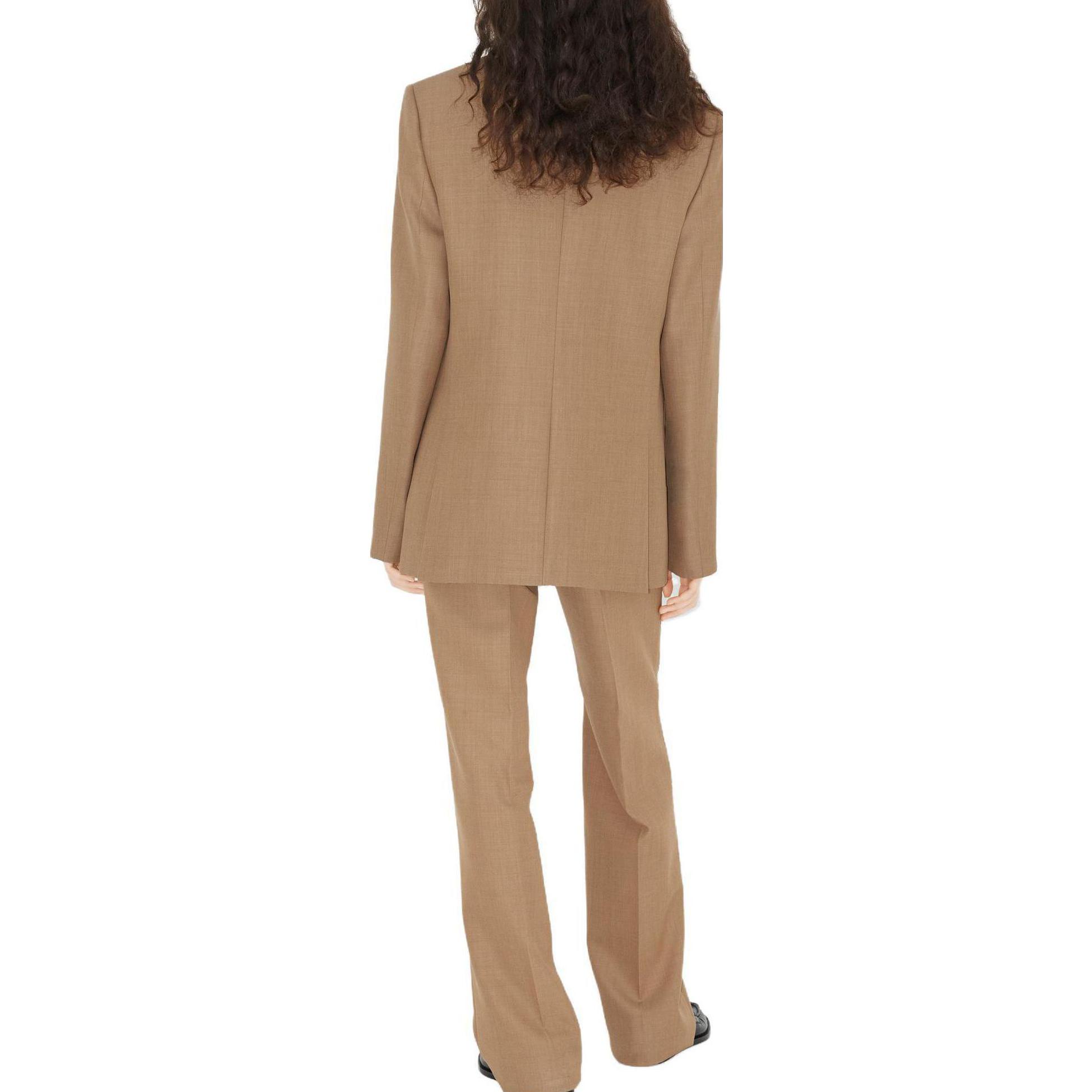 Shop (Women) Burberry SS23  Solid Single-Breasted Long Sleeve Blazer in Camel. 80659511