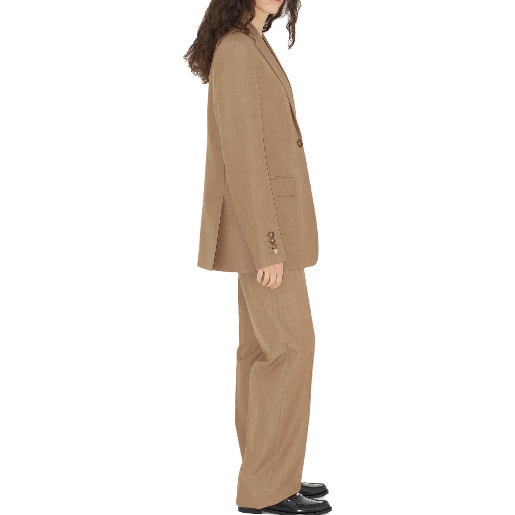Purchase (Women) Burberry SS23  Solid Single-Breasted Long Sleeve Blazer in Camel. 80659511
