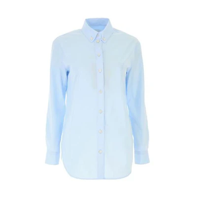 (Women) Burberry SS23 Solid Single-Breasted Shirt Light Blue 80135671