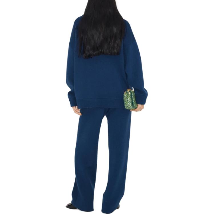 Shop (W) Burberry SS23 Celana Casual Lurus Warna Biru Navy Tua. 80694021