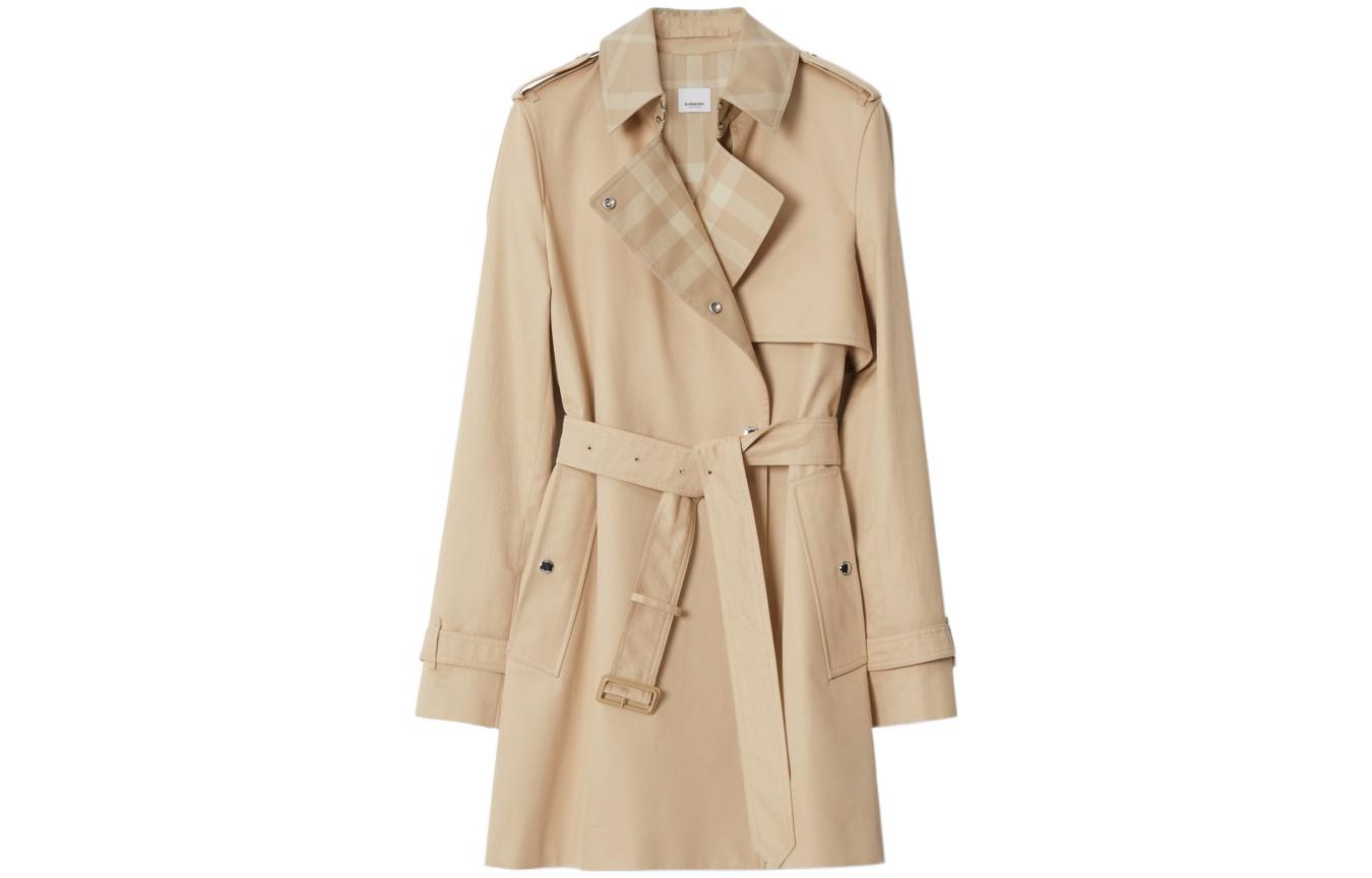 (Women) Burberry SS23  Solid Tie Waist Long Sleeve Trench Coat Soft Beige. 80658041