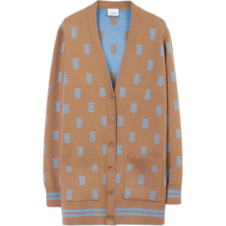 (Women) Burberry SS23  Tan Knit Cardigan with Logo Jacquard Design. 80659191