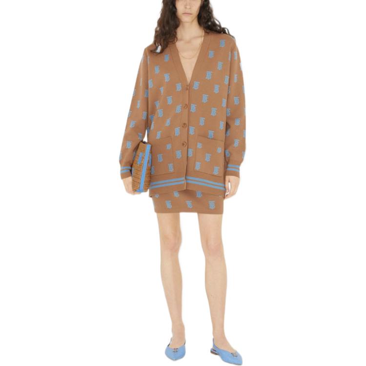 Lookbook (Women) Burberry SS23  Tan Knit Cardigan with Logo Jacquard Design. 80659191