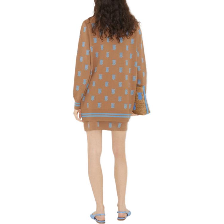 Shop (Women) Burberry SS23  Tan Knit Cardigan with Logo Jacquard Design. 80659191