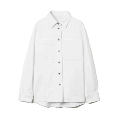 (Women) Burberry SS23 White Denim Jacket Single-Breasted Long Sleeve Shirt. 80731611