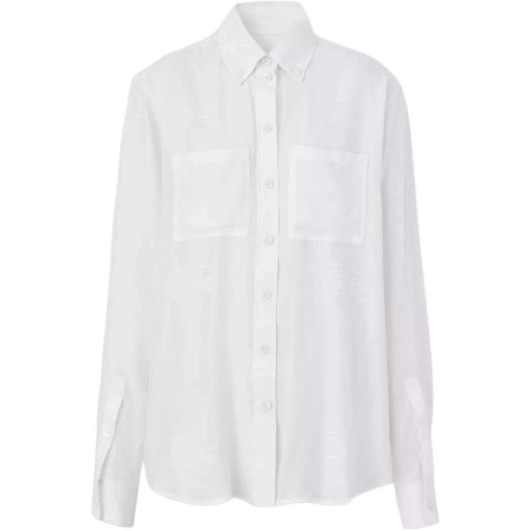 (Women) Burberry SS23  White Long-Sleeve Button-Up Shirt Formalwear Collection 80630001