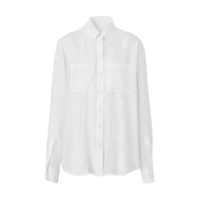 (Women) Burberry SS23 White Long-Sleeve Button-Up Shirt Formalwear Collection 80630001
