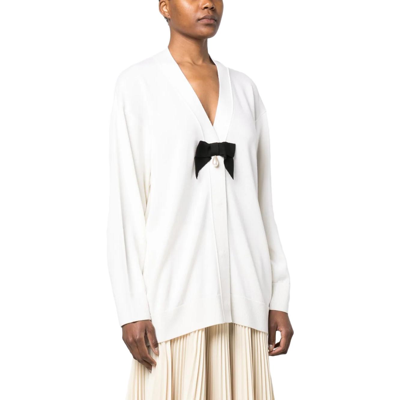 Purchase (Women) Burberry SS23  White Wool V-Neck Bow Knit Cardigan. 80671031
