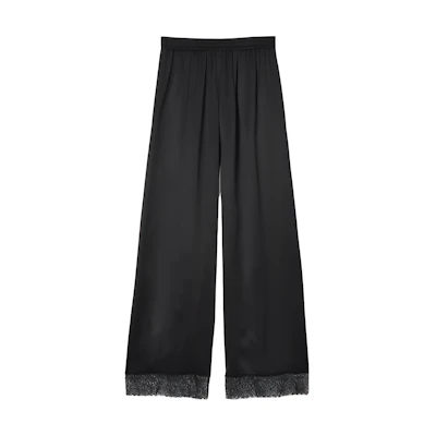 (Women) Burberry SS23 Wide-Leg Lace Trim Trousers Black 80701841