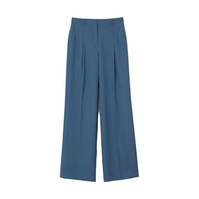 (Women) Burberry SS23 Wide-Leg Wool Pants in Soft Navy Blue. 80660711