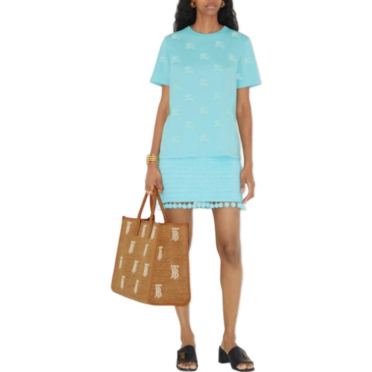 Lookbook (Women) Burberry SS23 All-Over Print Short Sleeve Crew Neck T-Shirt Women Blue 80716331
