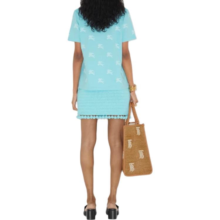 Shop (Women) Burberry SS23 All-Over Print Short Sleeve Crew Neck T-Shirt Women Blue 80716331