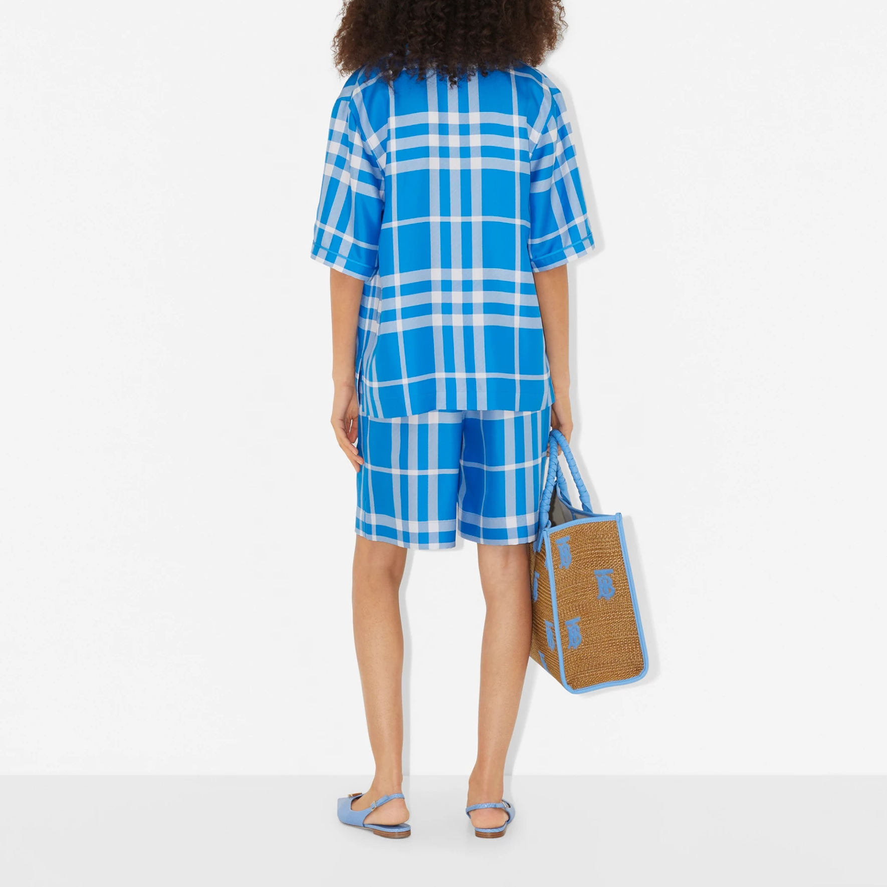 Shop (W) Burberry SS23 格紋休閒直筒短褲 活力藍色 80659231