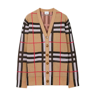 (Women) Burberry SS23 Checkered Knit Cardigan Brown 80703531