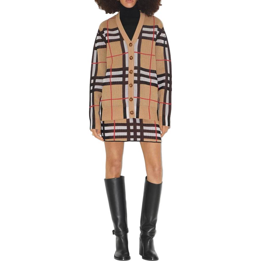 Lookbook (W) 버버리 SS23 체크 니트 가디건 브라운 80703531