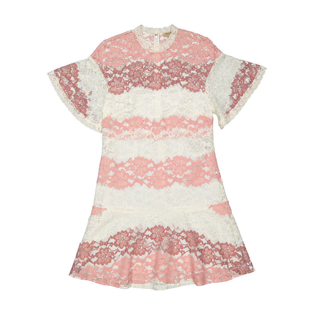 (Women) Burberry SS23 Colorblock Lace Short-Sleeve Dress Multicolor Women 40483691