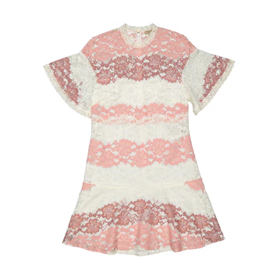 (Women) Burberry SS23 Colorblock Lace Short-Sleeve Dress Multicolor Women 40483691