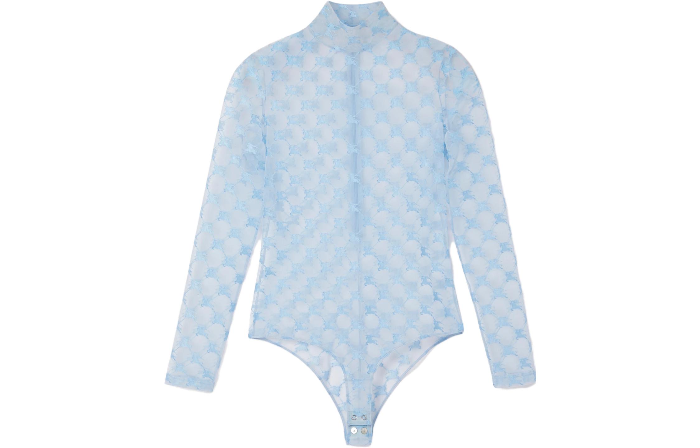 (Women) Burberry SS23 Equestrian Knight Sheer Turtleneck Bodysuit  Glacier Blue 80674171