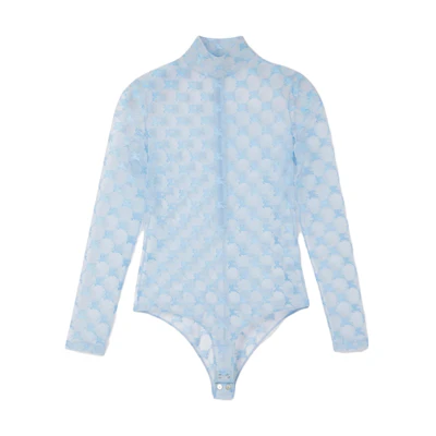 (Women) Burberry SS23 Equestrian Knight Sheer Turtleneck Bodysuit Glacier Blue 80674171