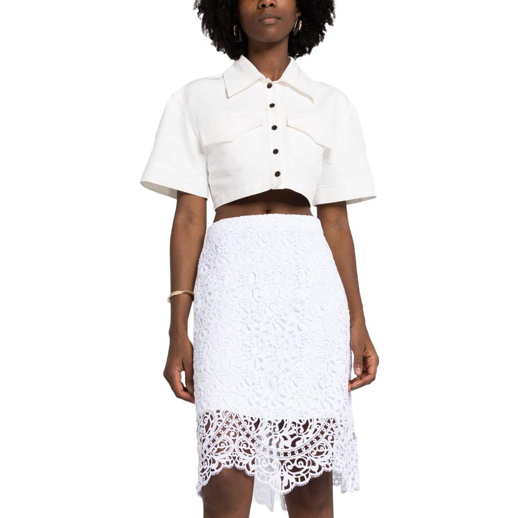 Shop (W) 버버리 SS23 하이웨이스트 레이스 미디 스커트 캐주얼 스타일. 80696391