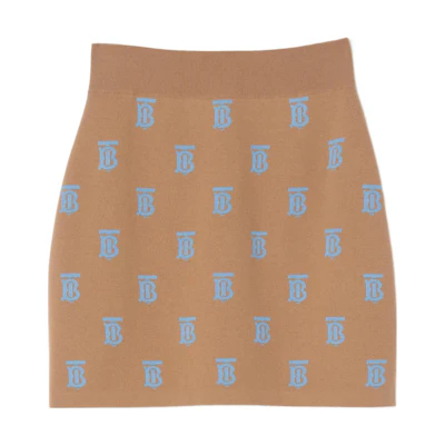 (Women) Burberry SS23 Logo Knit Jacquard Short Casual Skirt Women’s Beige. 80656101