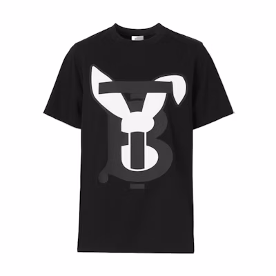 (Women) Burberry SS23 Lunar New Year Rabbit Ear Logo Print Black T-Shirt Women. 80640171