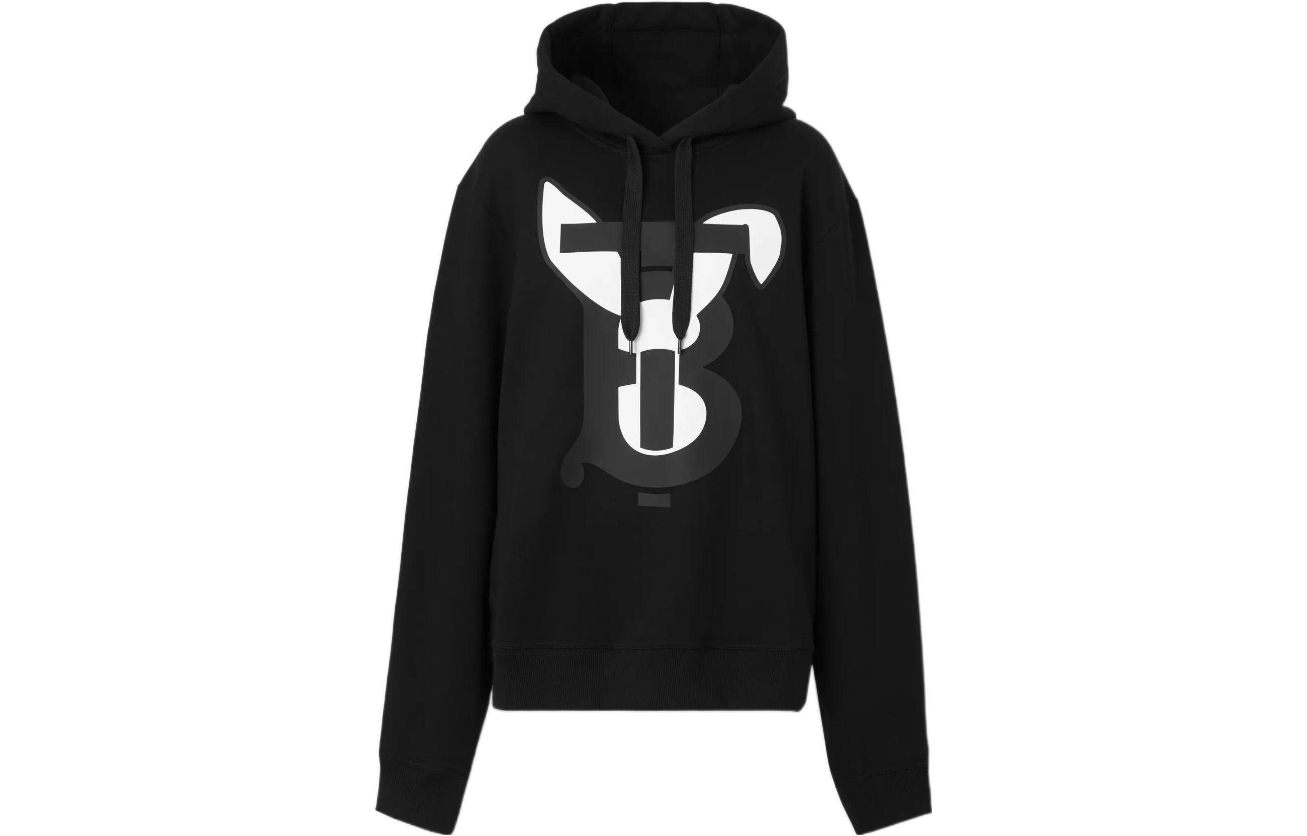 (Women) Burberry SS23 Lunar New Year Rabbit Print Cotton Hoodie Black - 80640161