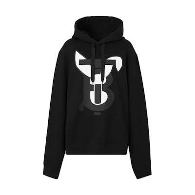 (Women) Burberry SS23 Lunar New Year Rabbit Print Cotton Hoodie Black - 80640161