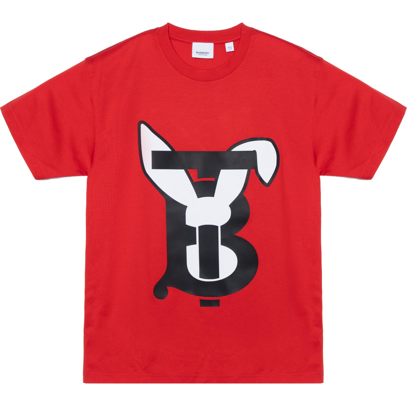 (Women) Burberry SS23 Lunar New Year Rabbit Tee Red  Oversized Cartoon Print Shirt 80640131