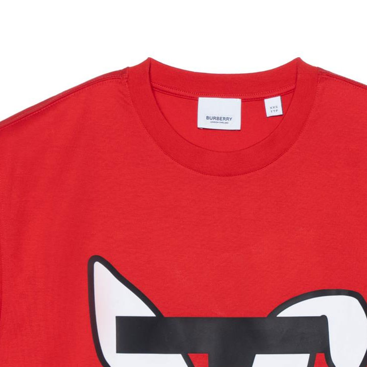 Sizing (W) 버버리 SS23 설맞이 토끼 티셔츠 레드 오버사이즈 캐릭터 프린트 셔츠 80640131