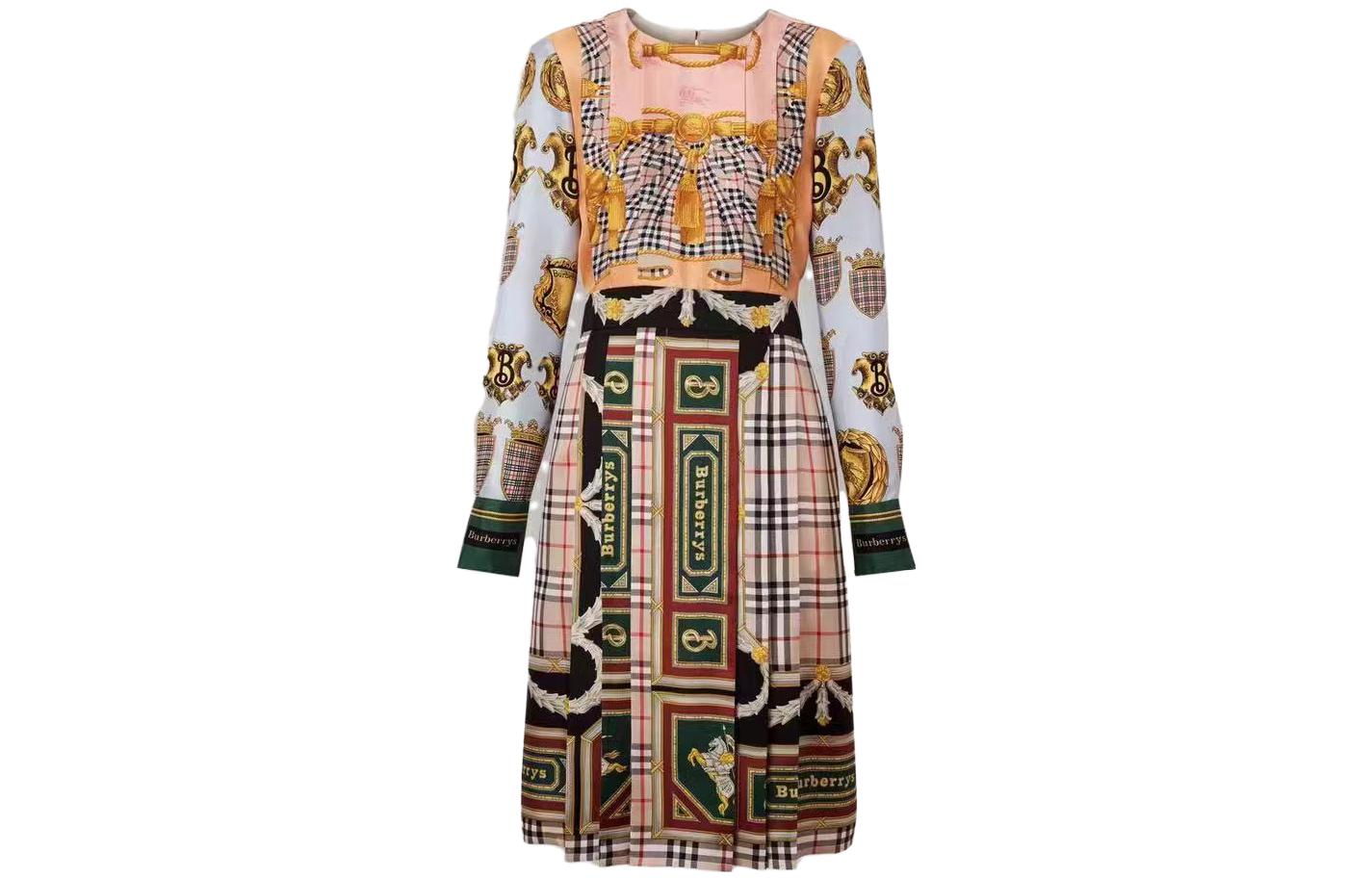(Women) Burberry SS23 Pattern Patchwork Printed Long Sleeve Dress Women Multicolor. 80037741