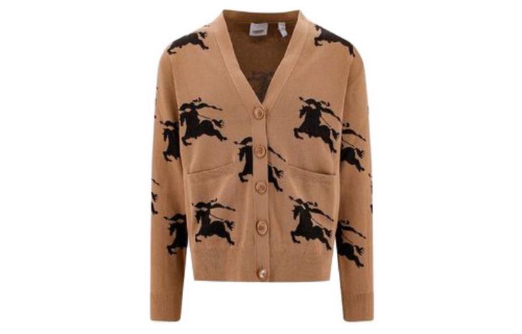 Order (Women) Burberry SS23 Patterned V-Neck Long Sleeve Sweater Brown . 8070328