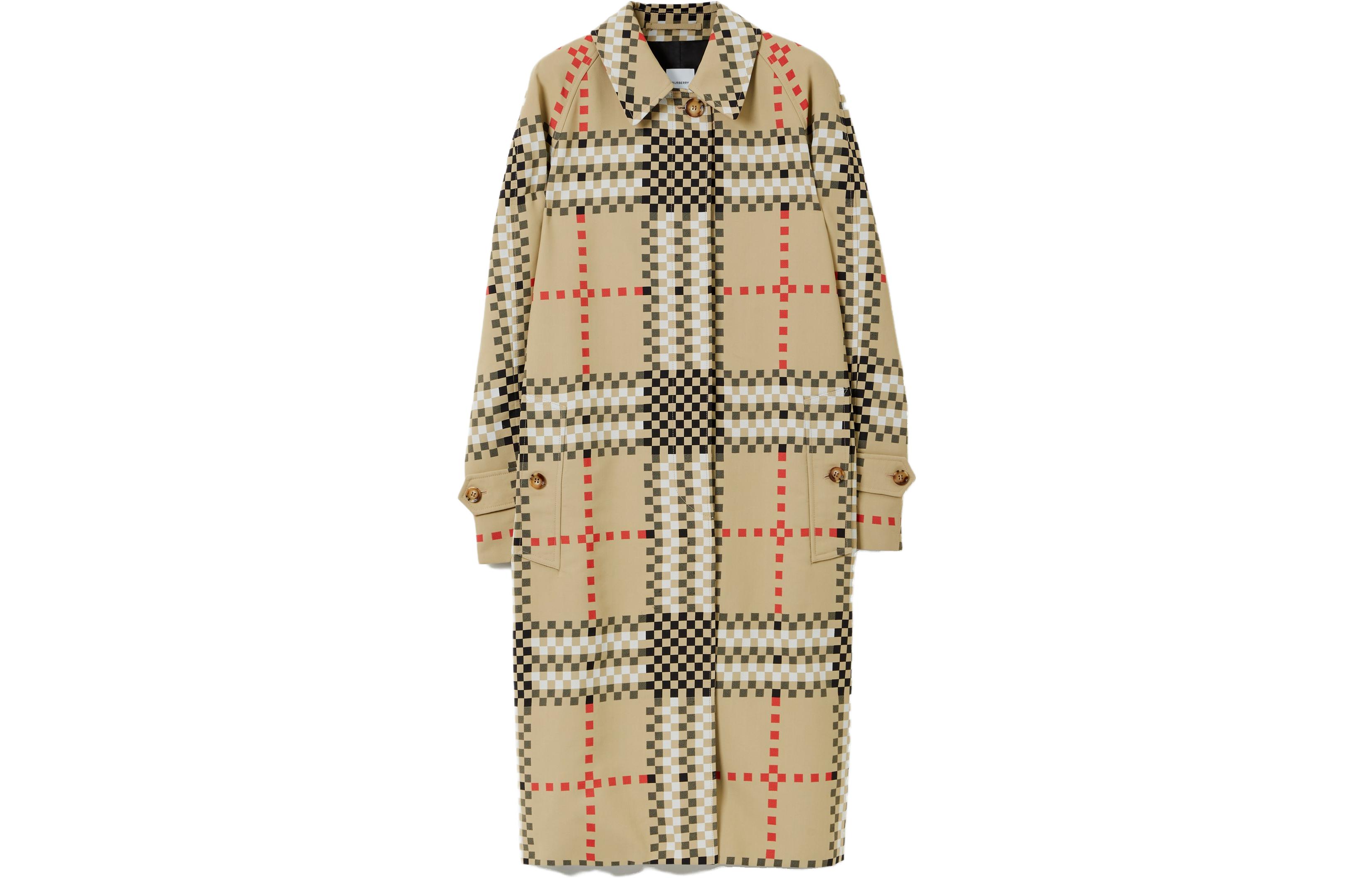 (Women) Burberry SS23 Pixel Check Midi Trench Coat Beige  Long Sleeve Dress. 80669821