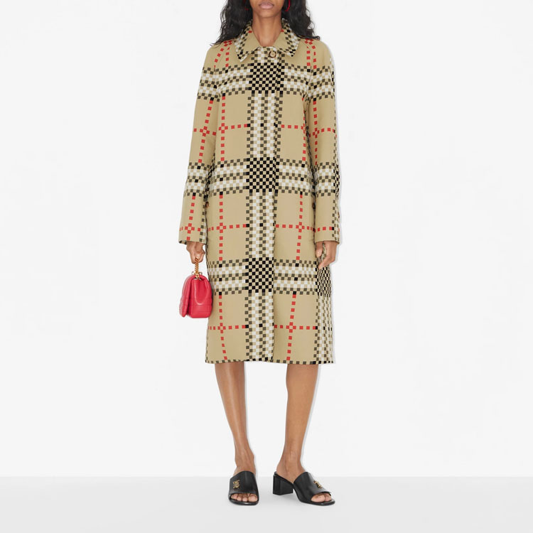 (Women) Burberry SS23 Pixel Check Midi Trench Coat Beige  Long Sleeve Dress. 80669821 圖 3