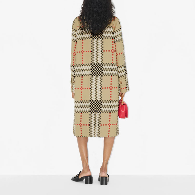(Women) Burberry SS23 Pixel Check Midi Trench Coat Beige  Long Sleeve Dress. 80669821 圖 5