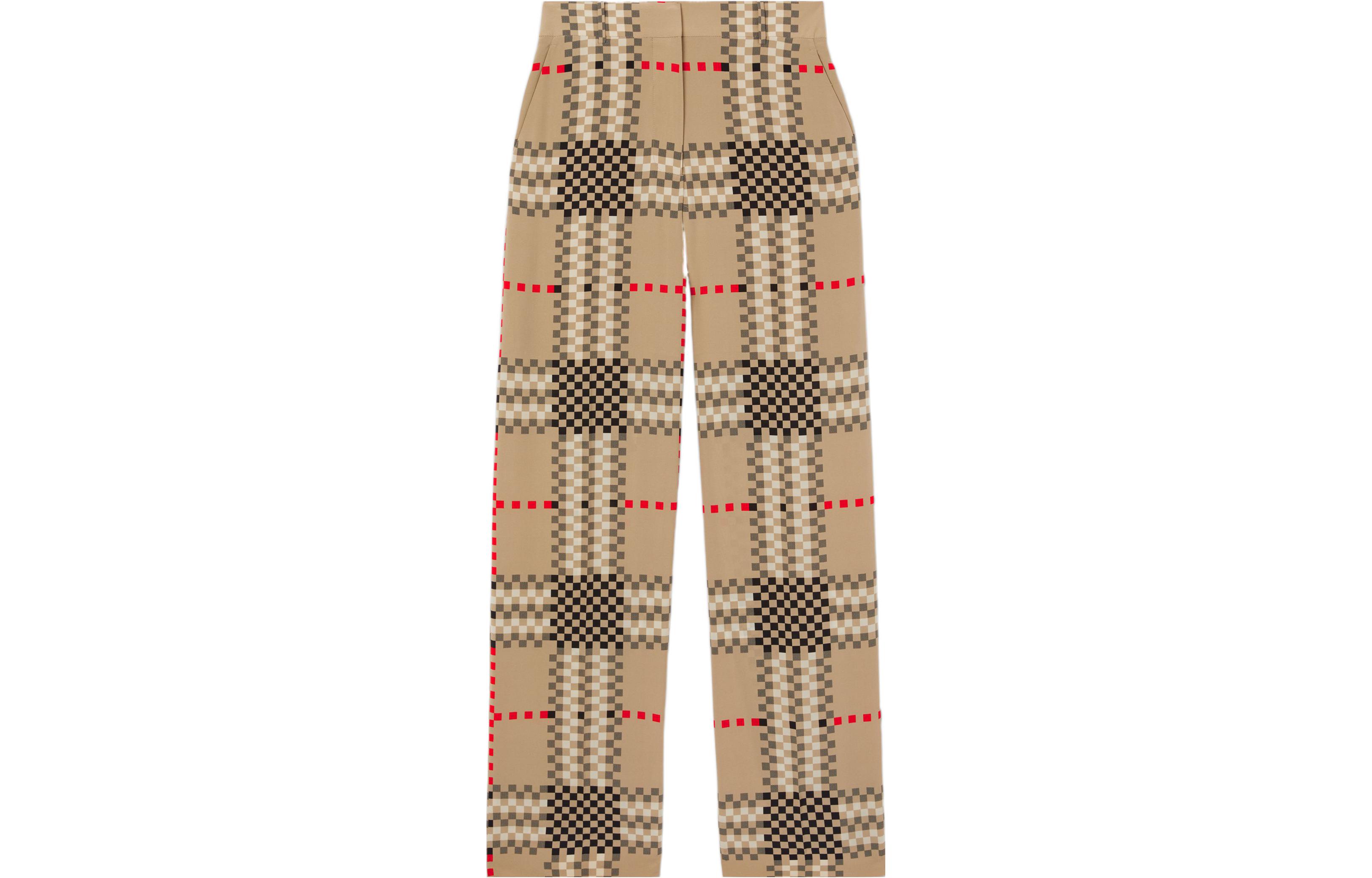 (Women) Burberry SS23 Pixel Print High-Waist Loose Wide-Leg Pants Beige . 80631051