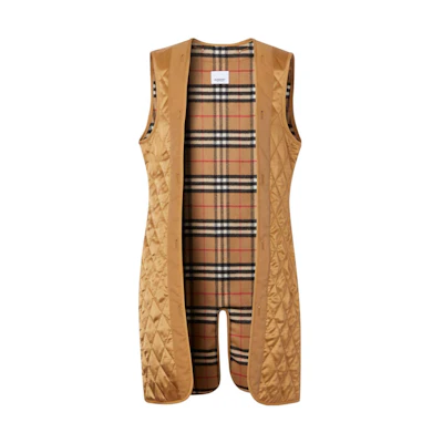 (Women) Burberry SS23 Quilted Colorblock Check Vest Khaki (). 80247541