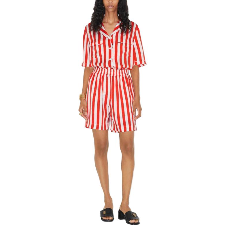 Lookbook (W) Burberry SS23 條紋印花單排扣半袖襯衫 女款 紅色 80713331