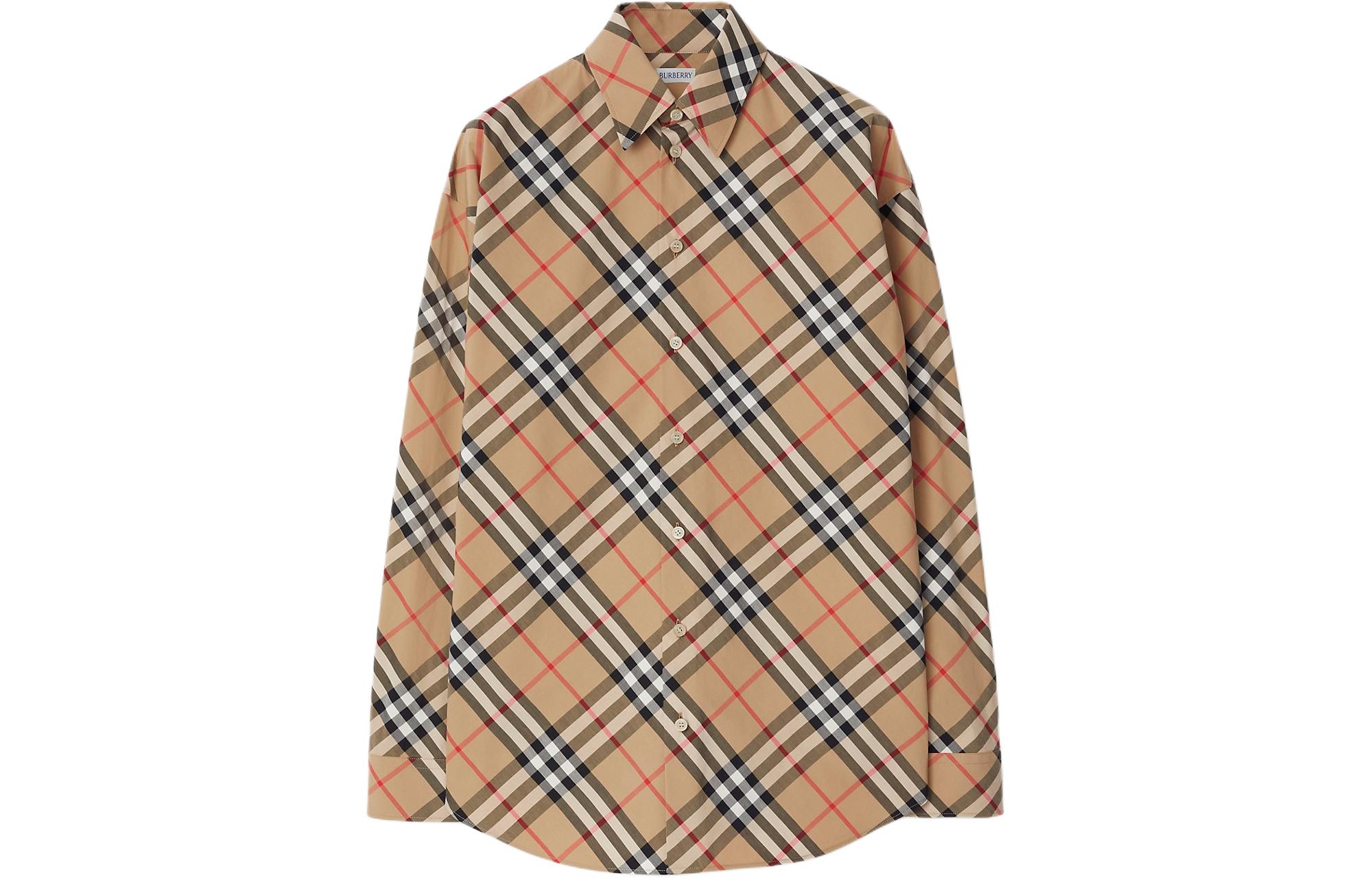 (Women) Burberry SS24  Beige Check Button-Up Long-Sleeve Casual Shirt. 80876401
