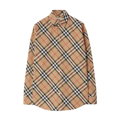 (Women) Burberry SS24 Beige Check Button-Up Long-Sleeve Casual Shirt. 80876401