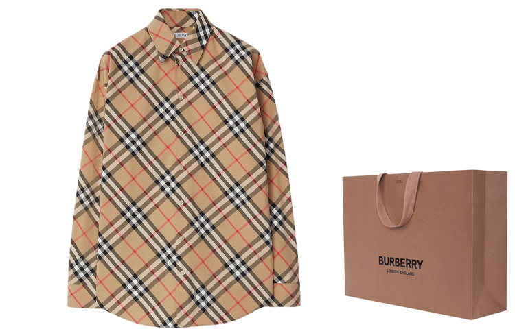 (Women) Burberry SS24  Beige Check Button-Up Long-Sleeve Casual Shirt. 80876401 圖 4