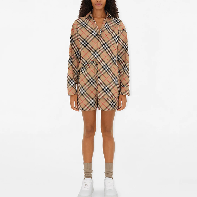 (Women) Burberry SS24  Beige Check Button-Up Long-Sleeve Casual Shirt. 80876401 圖 5