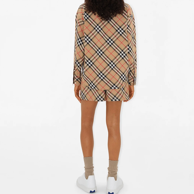 (Women) Burberry SS24  Beige Check Button-Up Long-Sleeve Casual Shirt. 80876401 圖 6