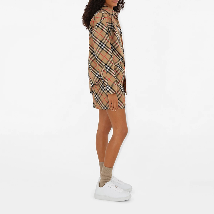 (Women) Burberry SS24  Beige Check Button-Up Long-Sleeve Casual Shirt. 80876401 圖 7