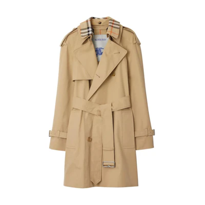 (Women) Burberry SS24 Beige Check Double-Breasted Long Sleeve Coat 80949401