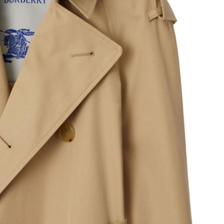 Sizing (W) Abrigo Largo Manga Larga Beige Cuadros Doble Botonadura Burberry SS24. 80949401